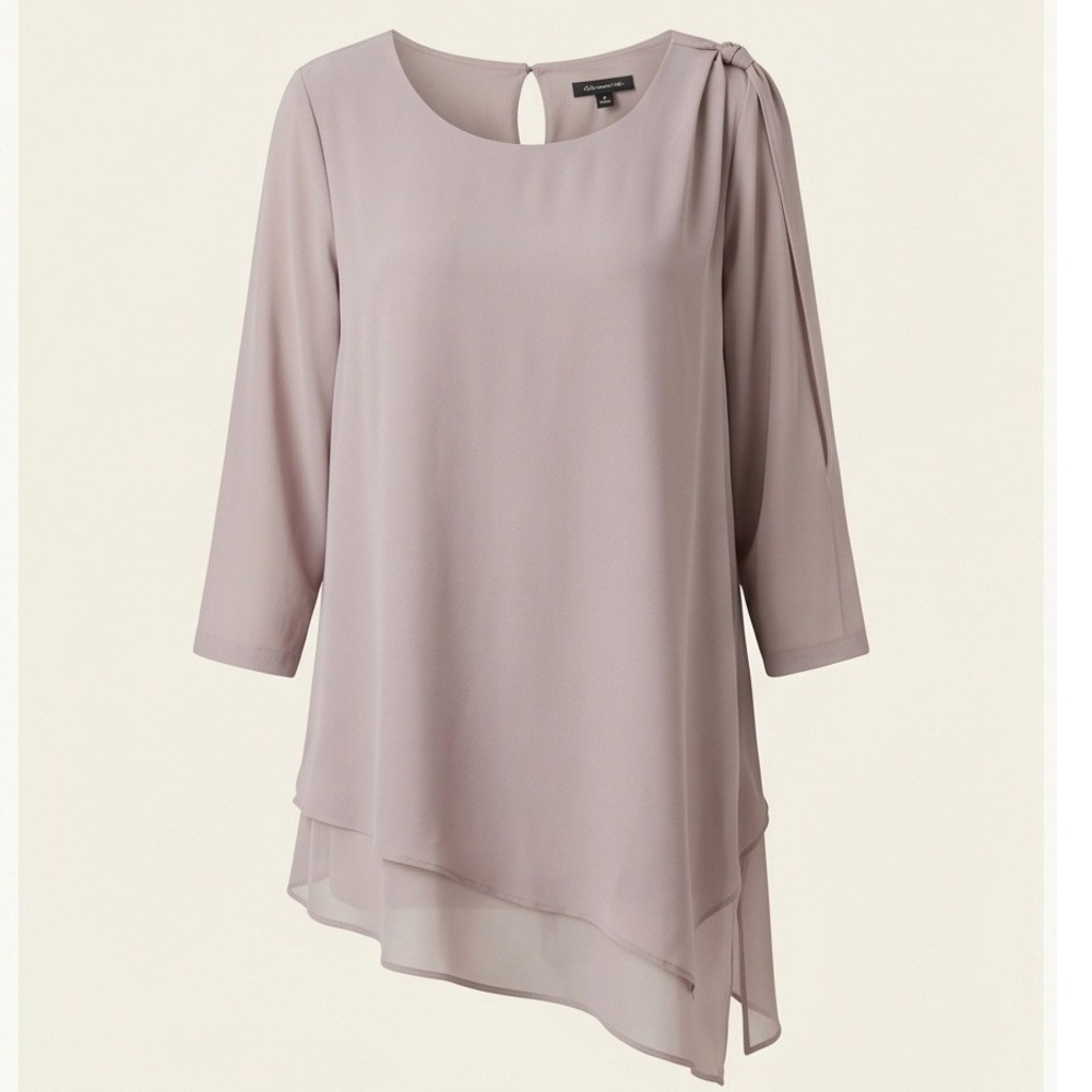 H by Halston Women‎ 2X Taupe Asymmetric Layered Tunic Blouse Airy Flowy NWT